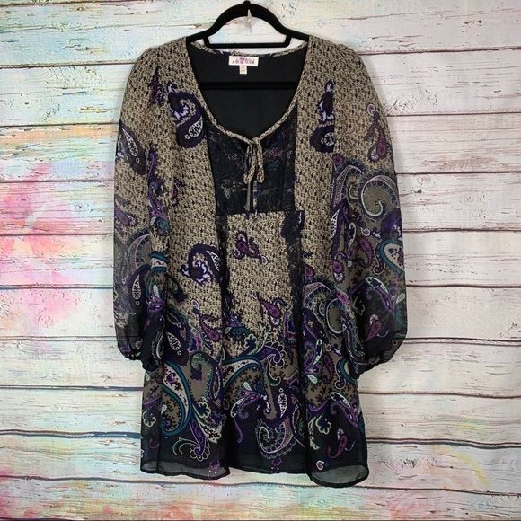 EUC As U Wish Boho Long Sleeve Dress CUTE!! - Picture 2 of 10